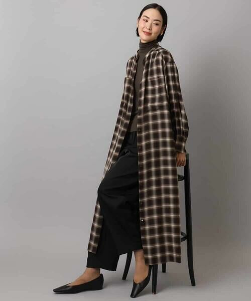 MICHEL KLEIN / ミッシェルクラン ロング・マキシ丈ワンピース | バンドカラーチェックシャツワンピース | 詳細2
