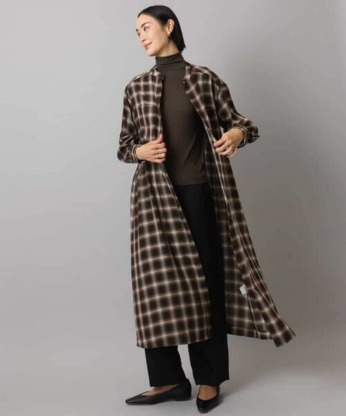 MICHEL KLEIN / ミッシェルクラン ロング・マキシ丈ワンピース | バンドカラーチェックシャツワンピース | 詳細4