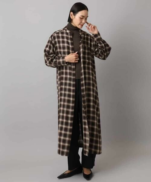 MICHEL KLEIN / ミッシェルクラン ロング・マキシ丈ワンピース | バンドカラーチェックシャツワンピース | 詳細5