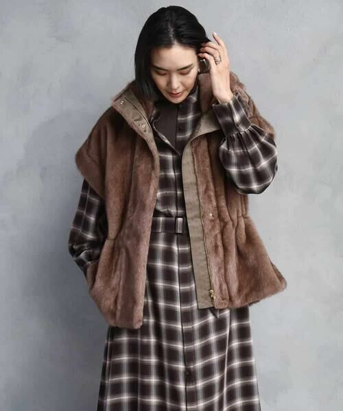 MICHEL KLEIN / ミッシェルクラン ロング・マキシ丈ワンピース | バンドカラーチェックシャツワンピース | 詳細6