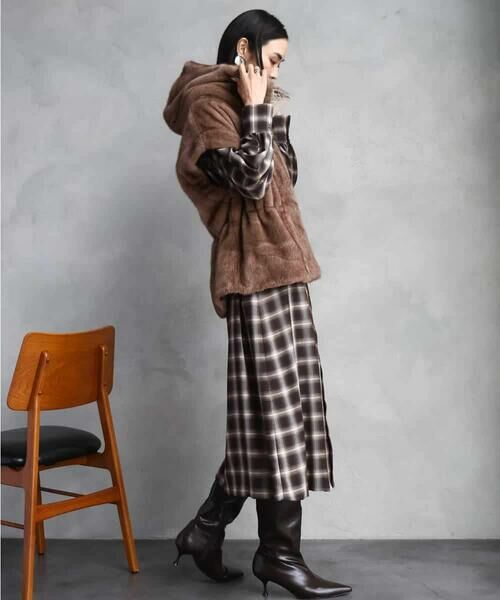 MICHEL KLEIN / ミッシェルクラン ロング・マキシ丈ワンピース | バンドカラーチェックシャツワンピース | 詳細8