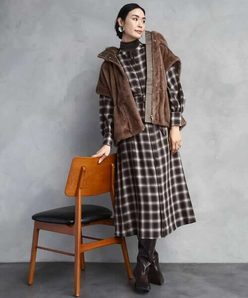 MICHEL KLEIN / ミッシェルクラン ロング・マキシ丈ワンピース | バンドカラーチェックシャツワンピース | 詳細9