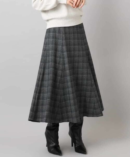 MICHEL KLEIN/ミッシェルクラン 2WAYストレッチチェックフレアースカート ブラック M