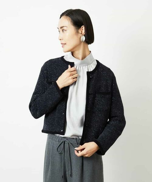 MICHEL KLEIN / ミッシェルクラン カーディガン・ボレロ | ツィード調モールニットジャケット | 詳細6