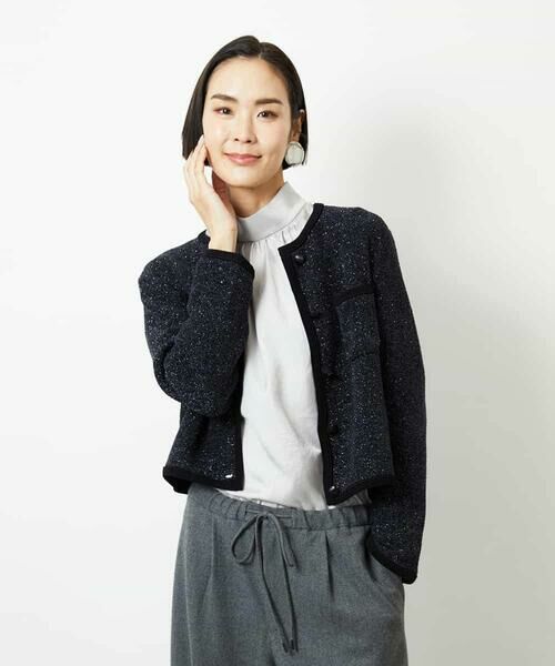 MICHEL KLEIN / ミッシェルクラン カーディガン・ボレロ | ツィード調モールニットジャケット | 詳細7
