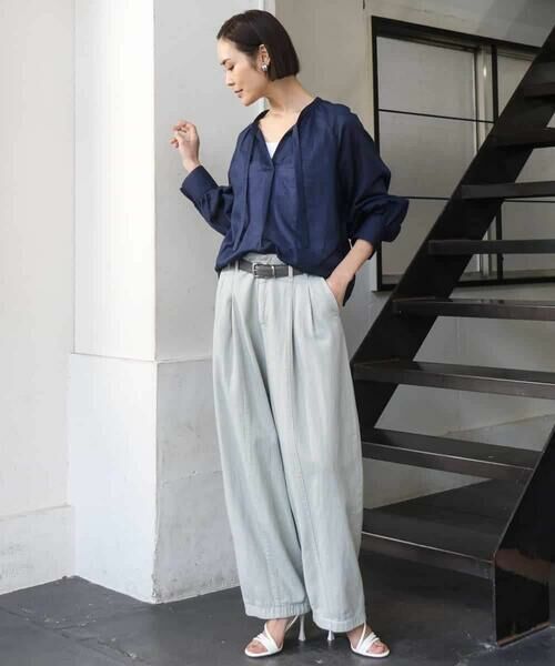 MICHEL KLEIN / ミッシェルクラン シャツ・ブラウス | [セットアップ対応]ライトワッフル細めリボンスキッパーブラウス | 詳細7