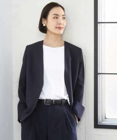 MICHEL KLEIN / ミッシェルクラン ノーカラージャケット | [セットアップ対応]ツイードライク ノーカラージャケット