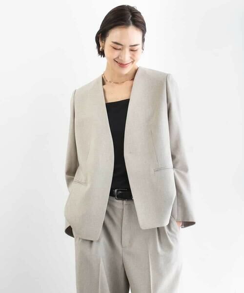 MICHEL KLEIN / ミッシェルクラン ノーカラージャケット | [セットアップ対応]ツイードライク ノーカラージャケット | 詳細1