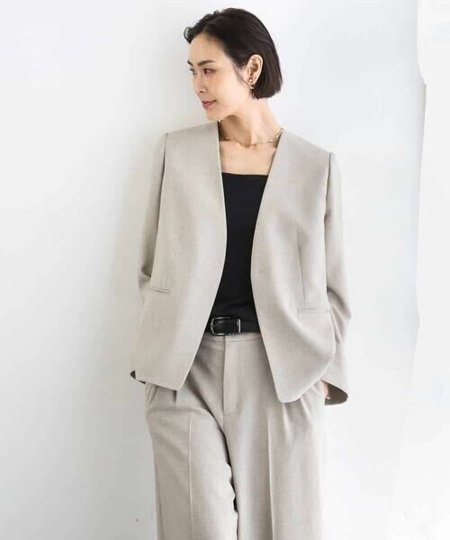 MICHEL KLEIN / ミッシェルクラン ノーカラージャケット | [セットアップ対応]ツイードライク ノーカラージャケット | 詳細2