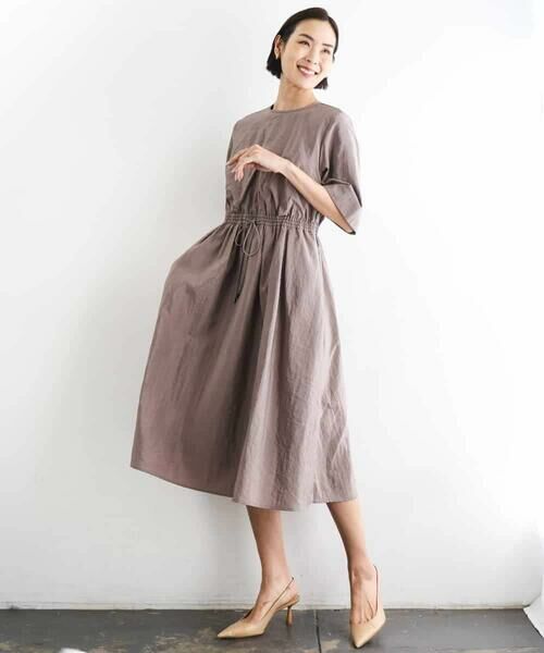 MICHEL KLEIN / ミッシェルクラン ロング・マキシ丈ワンピース | ナイロンクロス ギャザーワンピース | 詳細1