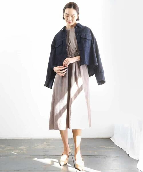 MICHEL KLEIN / ミッシェルクラン ロング・マキシ丈ワンピース | ナイロンクロス ギャザーワンピース | 詳細3