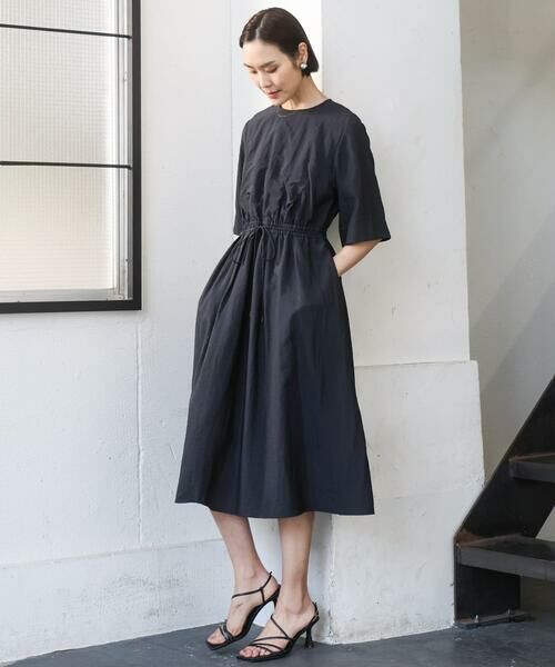 MICHEL KLEIN / ミッシェルクラン ロング・マキシ丈ワンピース | ナイロンクロス ギャザーワンピース（ブラック）