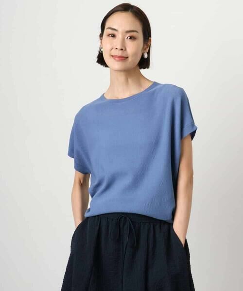 MICHEL KLEIN / ミッシェルクラン ニット・セーター | ホールガーメント(R)フレンチスリーブニット（ブルー）