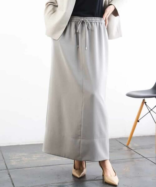 MICHEL KLEIN / ミッシェルクラン ロング・マキシ丈スカート | [リラックスボトム]ダルサテン Iラインスカート（カーキ）