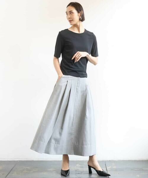 MICHEL KLEIN / ミッシェルクラン ロング・マキシ丈スカート | デニムライクシャンブレー Aラインスカート | 詳細17