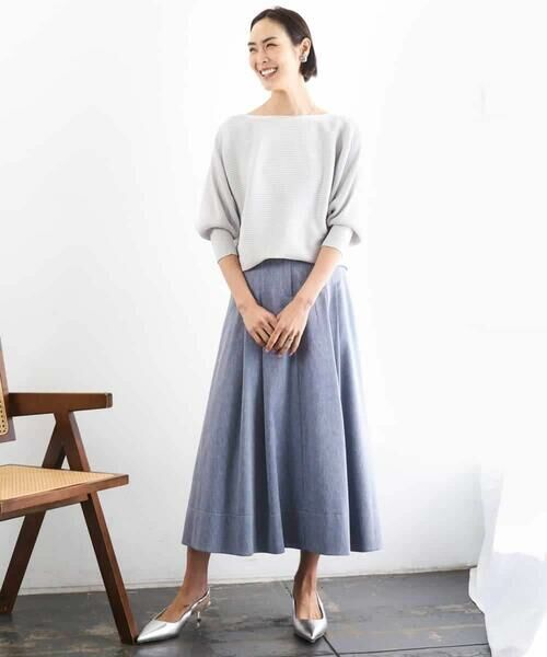 MICHEL KLEIN / ミッシェルクラン ロング・マキシ丈スカート | デニムライクシャンブレー Aラインスカート | 詳細2