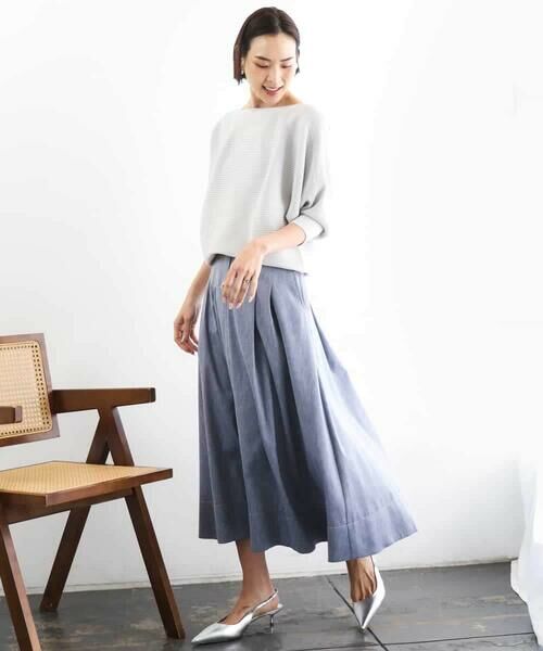 MICHEL KLEIN / ミッシェルクラン ロング・マキシ丈スカート | デニムライクシャンブレー Aラインスカート | 詳細3