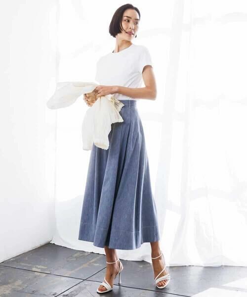 MICHEL KLEIN / ミッシェルクラン ロング・マキシ丈スカート | デニムライクシャンブレー Aラインスカート | 詳細5