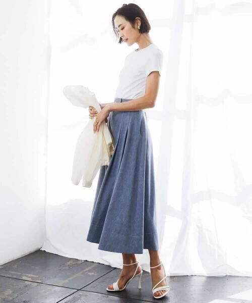 MICHEL KLEIN / ミッシェルクラン ロング・マキシ丈スカート | デニムライクシャンブレー Aラインスカート | 詳細6