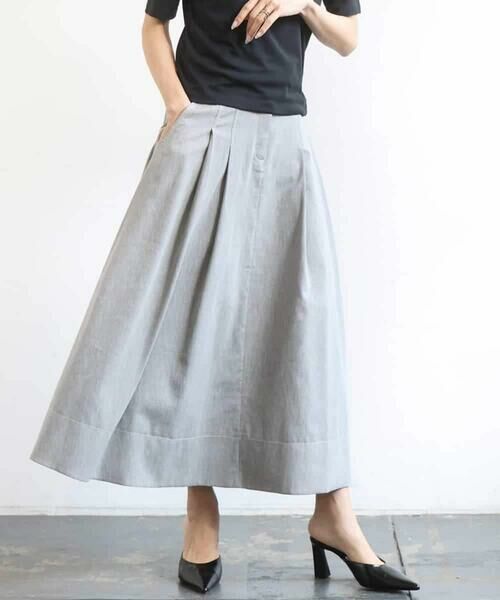 MICHEL KLEIN / ミッシェルクラン ロング・マキシ丈スカート | デニムライクシャンブレー Aラインスカート（グレー）