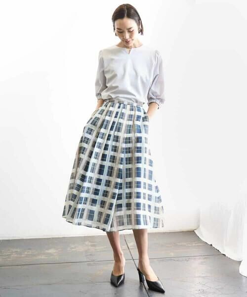MICHEL KLEIN / ミッシェルクラン ロング・マキシ丈スカート | [セットアップ対応]チェック柄タックフレアスカート | 詳細10