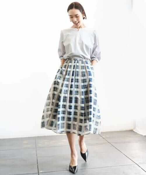 MICHEL KLEIN / ミッシェルクラン ロング・マキシ丈スカート | [セットアップ対応]チェック柄タックフレアスカート | 詳細11