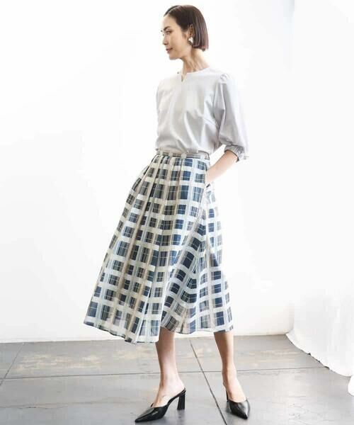 MICHEL KLEIN / ミッシェルクラン ロング・マキシ丈スカート | [セットアップ対応]チェック柄タックフレアスカート | 詳細9