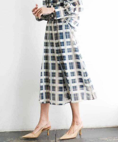 MICHEL KLEIN / ミッシェルクラン ロング・マキシ丈スカート | [セットアップ対応]チェック柄タックフレアスカート（アイボリー）