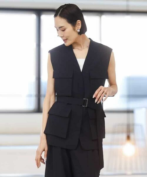 MICHEL KLEIN / ミッシェルクラン ノーカラージャケット | [セットアップ対応]ツイードライク フィッシャーマンジレ（ネイビー）