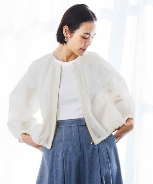 MICHEL KLEIN / ミッシェルクラン その他アウター | ナイロンペーパー ノーカラーブルゾン（ホワイト）