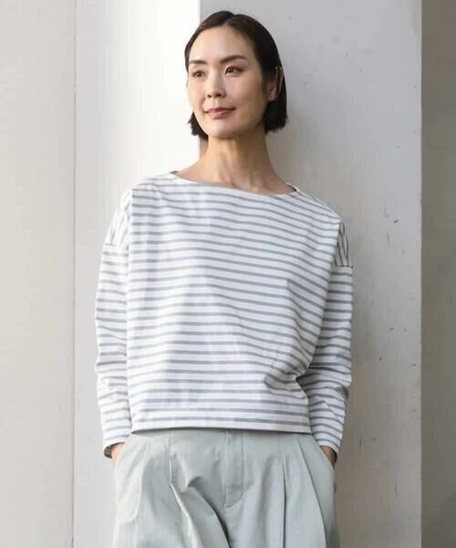 MICHEL KLEIN / ミッシェルクラン カットソー | タックデザイン バスクボーダーTシャツ（グリーン）