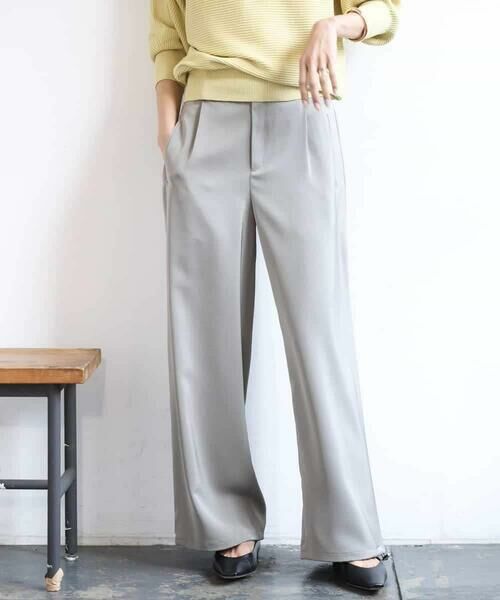 MICHEL KLEIN / ミッシェルクラン その他パンツ | [リラックスボトム]ダルサテン ワイドパンツ | 詳細1