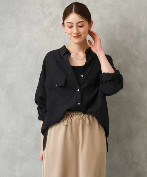 MICHEL KLEIN / ミッシェルクラン シャツ・ブラウス | シアーツイルオーバーシャツ（ブラック）