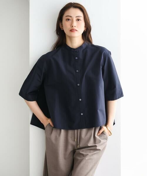 MICHEL KLEIN / ミッシェルクラン シャツ・ブラウス | バンドカラーテントラインシャツ（ネイビー）