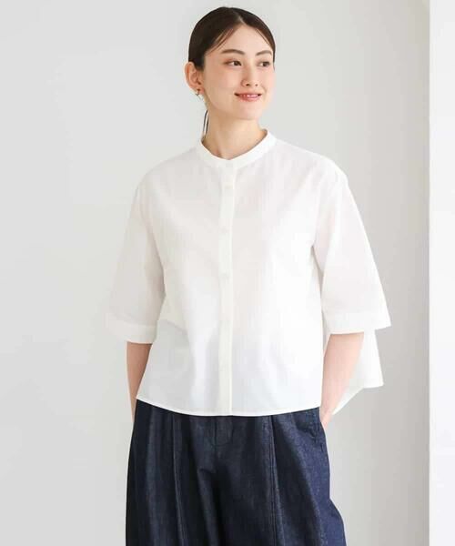 MICHEL KLEIN / ミッシェルクラン シャツ・ブラウス | バンドカラーテントラインシャツ（ホワイト）