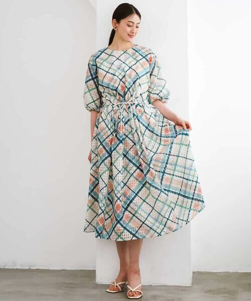 MICHEL KLEIN / ミッシェルクラン ロング・マキシ丈ワンピース | [オリジナルプリント]チェックギャザーワンピース | 詳細1