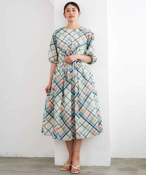 MICHEL KLEIN / ミッシェルクラン ロング・マキシ丈ワンピース | [オリジナルプリント]チェックギャザーワンピース | 詳細2