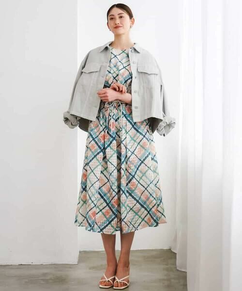 MICHEL KLEIN / ミッシェルクラン ロング・マキシ丈ワンピース | [オリジナルプリント]チェックギャザーワンピース | 詳細3