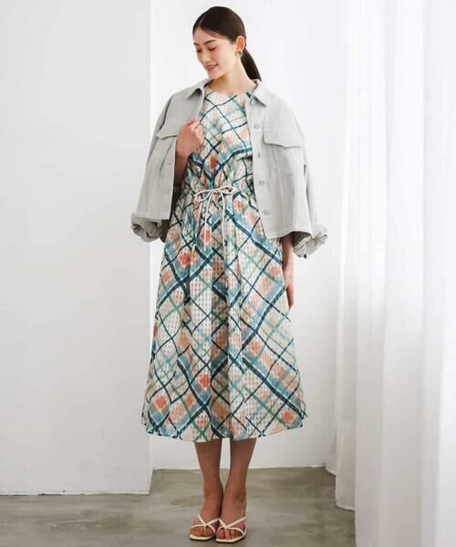 MICHEL KLEIN / ミッシェルクラン ロング・マキシ丈ワンピース | [オリジナルプリント]チェックギャザーワンピース | 詳細4