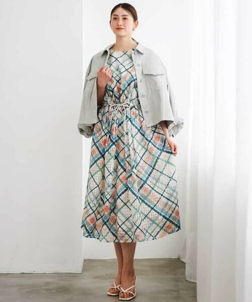 MICHEL KLEIN / ミッシェルクラン ロング・マキシ丈ワンピース | [オリジナルプリント]チェックギャザーワンピース | 詳細5