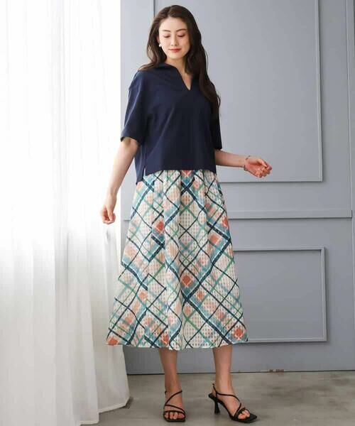 MICHEL KLEIN / ミッシェルクラン ロング・マキシ丈スカート | [オリジナルプリント]チェックフレアスカート | 詳細9