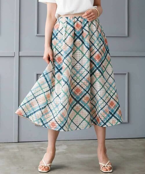 MICHEL KLEIN / ミッシェルクラン ロング・マキシ丈スカート | [オリジナルプリント]チェックフレアスカート（ピンク）