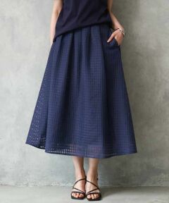 MICHEL KLEIN / ミッシェルクラン ロング・マキシ丈スカート | シアーチェックジャガードフレアスカート