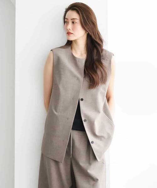 MICHEL KLEIN / ミッシェルクラン ノーカラージャケット | [セットアップ対応]ノーカラージレ（ブラウン）