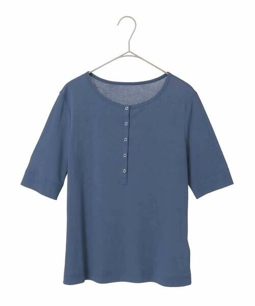 MICHEL KLEIN / ミッシェルクラン カットソー | [アンサンブル対応]リングドットヘンリーネックTシャツ（ブルー）