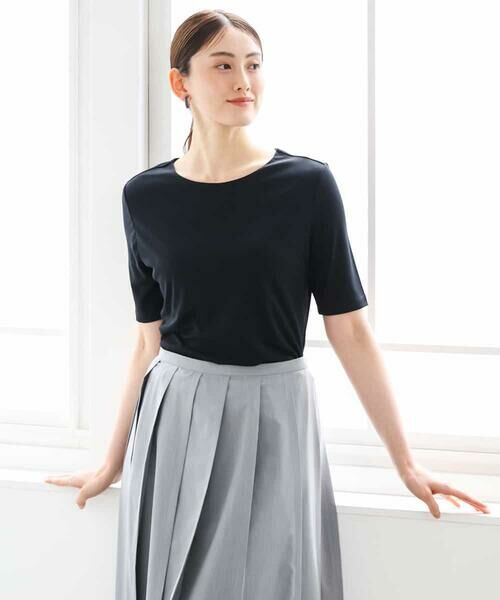 MICHEL KLEIN / ミッシェルクラン カットソー | [遮熱効果素材]ステッチレス五分袖プルオーバー | 詳細2