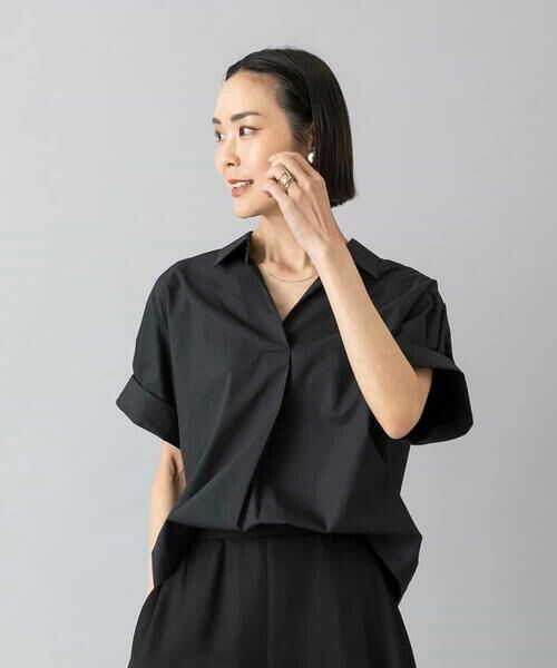 MICHEL KLEIN / ミッシェルクラン シャツ・ブラウス | スキッパーシャツブラウス（ブラック）