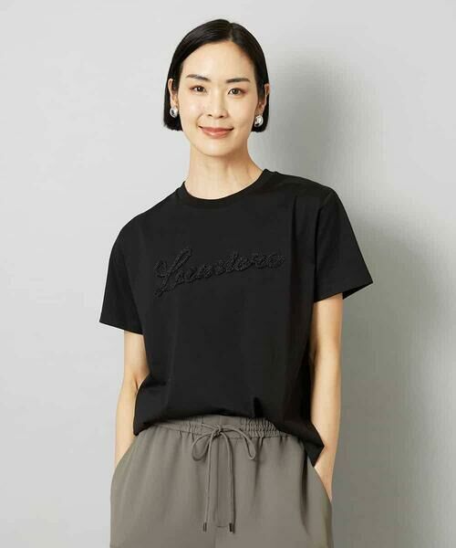 MICHEL KLEIN / ミッシェルクラン カットソー | メタリックチェーンテープ刺繍ロゴＴシャツ（ブラック）