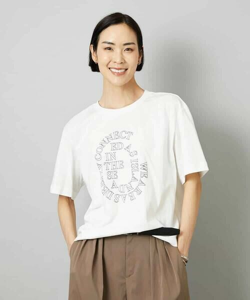 MICHEL KLEIN / ミッシェルクラン カットソー | 透明箔プリントボーダーTシャツ（ホワイト）