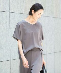 MICHEL KLEIN / ミッシェルクラン シャツ・ブラウス | [セットアップ対応]Vネックサテンオーバーブラウス